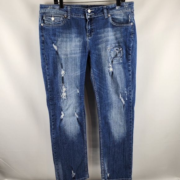 Vigoss Denim - Vigoss Women Skinny Jean Mid Rise Distressed Flap Pocket Med Blue Sz 17 (36x30)